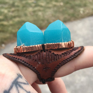Crystal Leather Brass knuckle ring - pick color!!